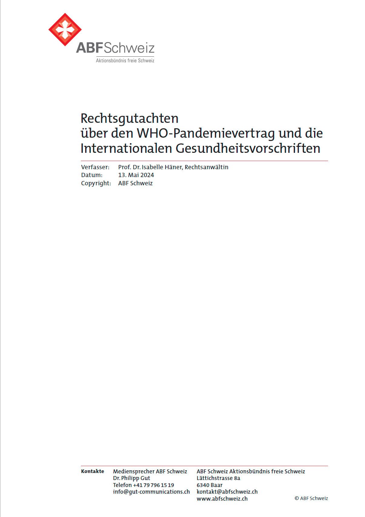 Rechtsgutachten über den WHO-Pandemievertrag und die internationalen Gesundheitsvorschriften