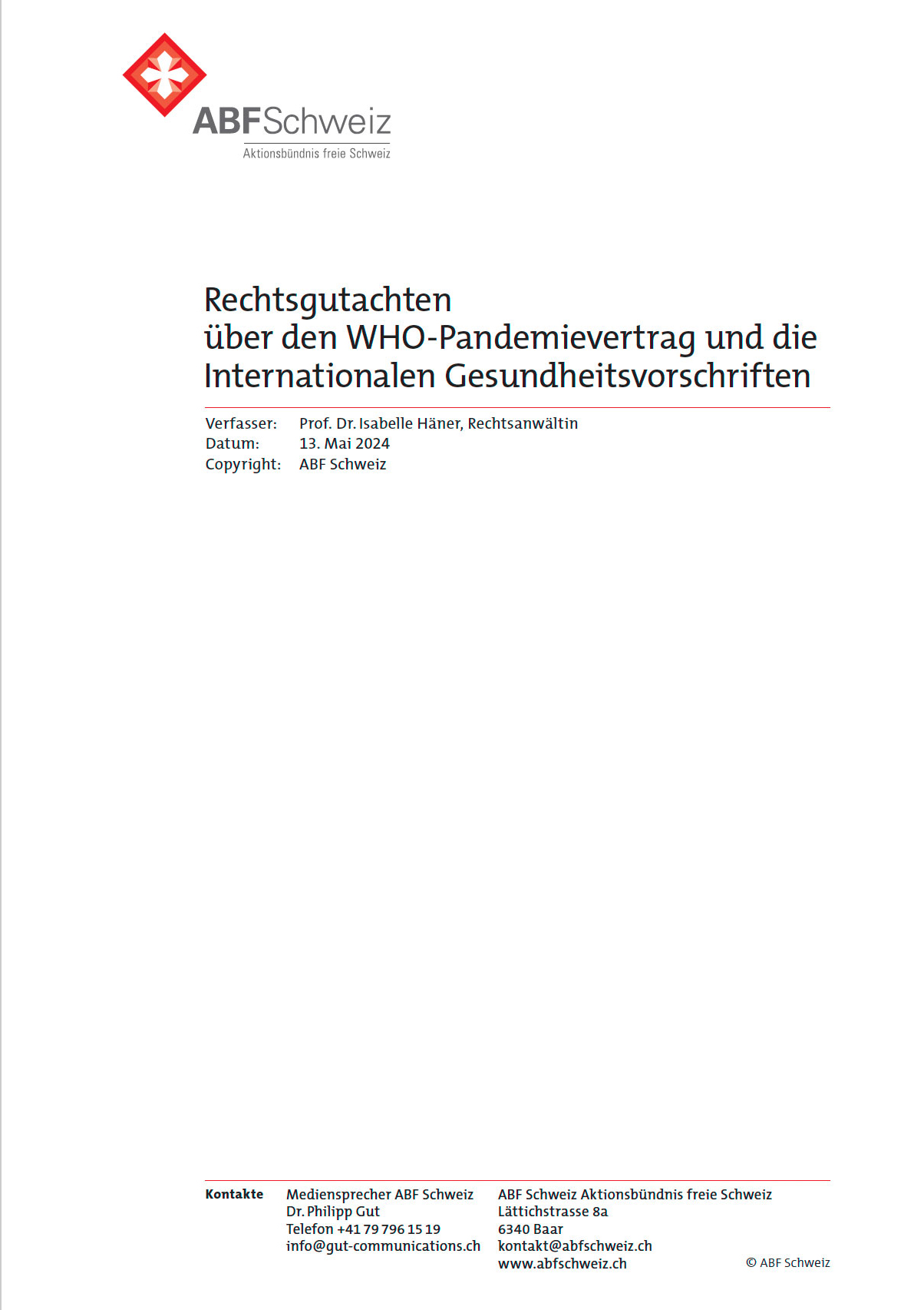 Rechtsgutachten über den WHO-Pandemievertrag und die internationalen Gesundheitsvorschriften